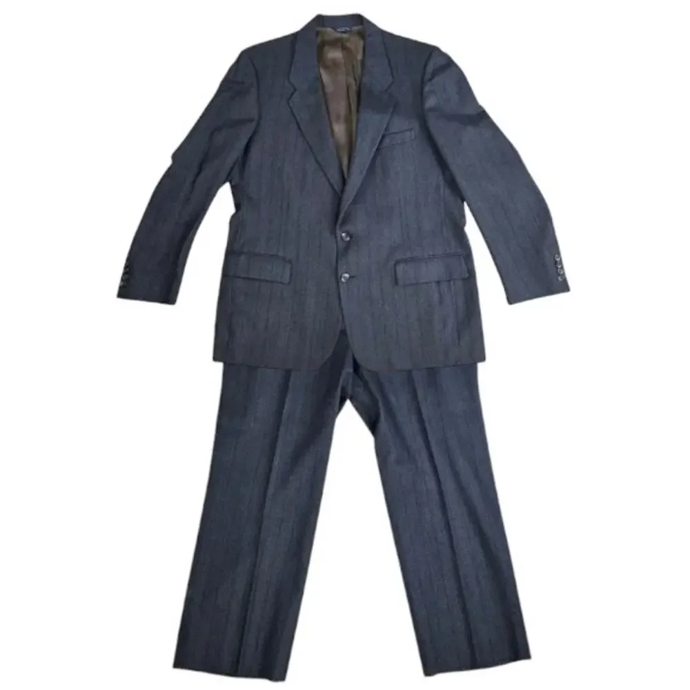 Vintage 80s Geoffrey Beene Gray Wool Pinstripe Suit USA Made Blazer Set Size 40R